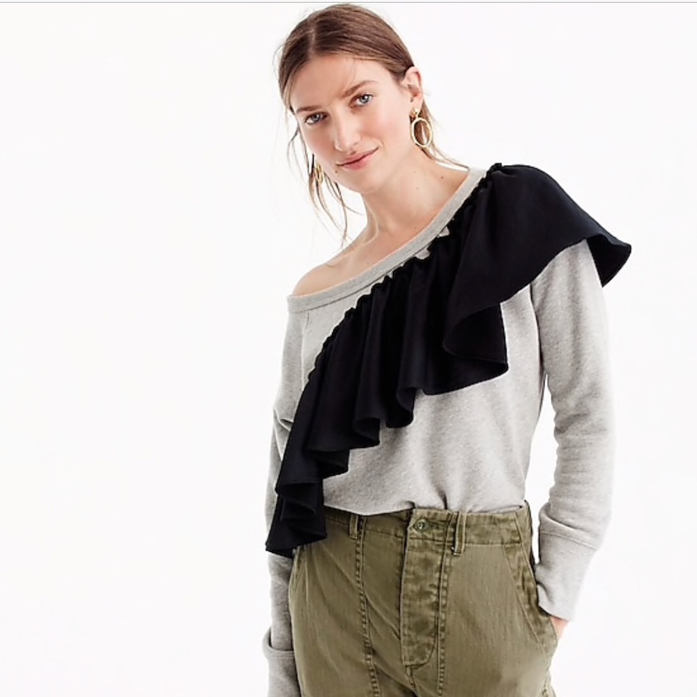 J. Crew Asymmetrical Ruffle Sleeve Sweatshirt